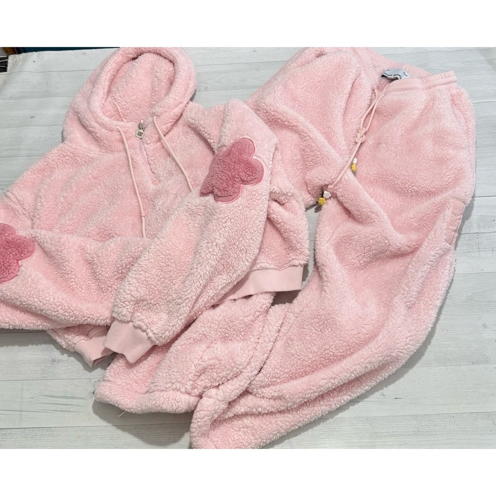 Sundae School Lychee dragon fleece pink plush hoodie and pants limited women S/M